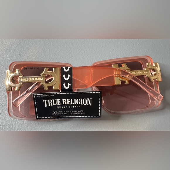 True Religion clear Pink Oversized square Sunglasses with gold hardware - Picture 5 of 5